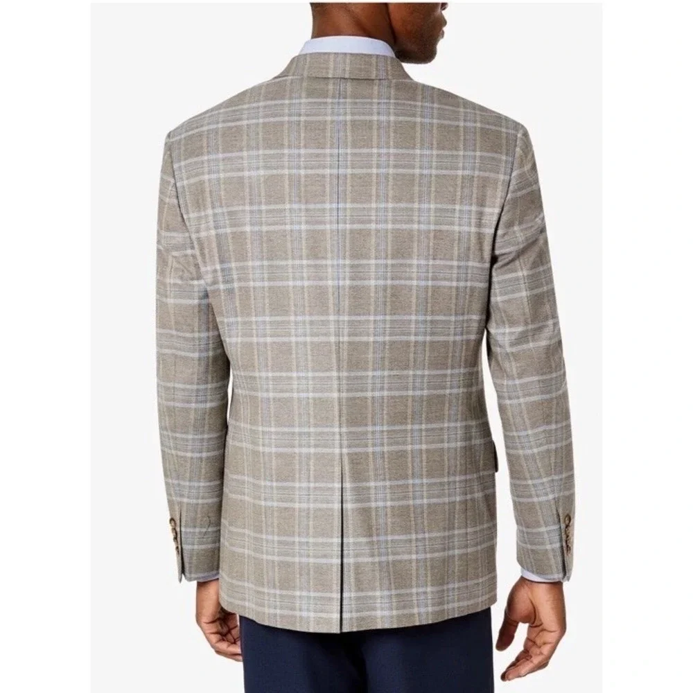 Lauren Ralph Lauren Men UltraFlex Plaid Sports Coat Blazer‎ Tan Blue Jacket 50R